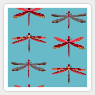 Stacked Thailand red dragonflies on light blue Sticker